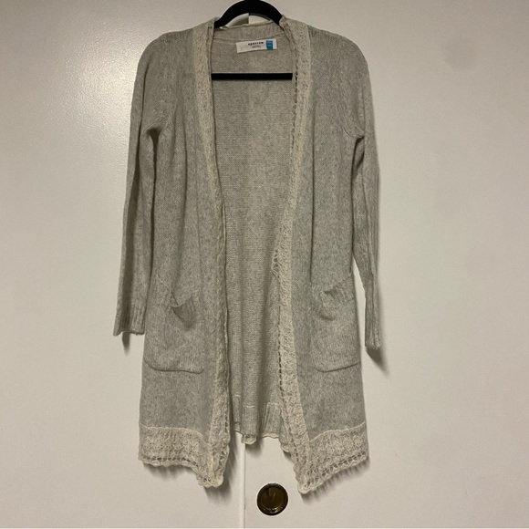 Anthropologie Sweaters - Anthropologie Sparrow Gray Cream Knit wool mohair blend Cardigan Size XSP